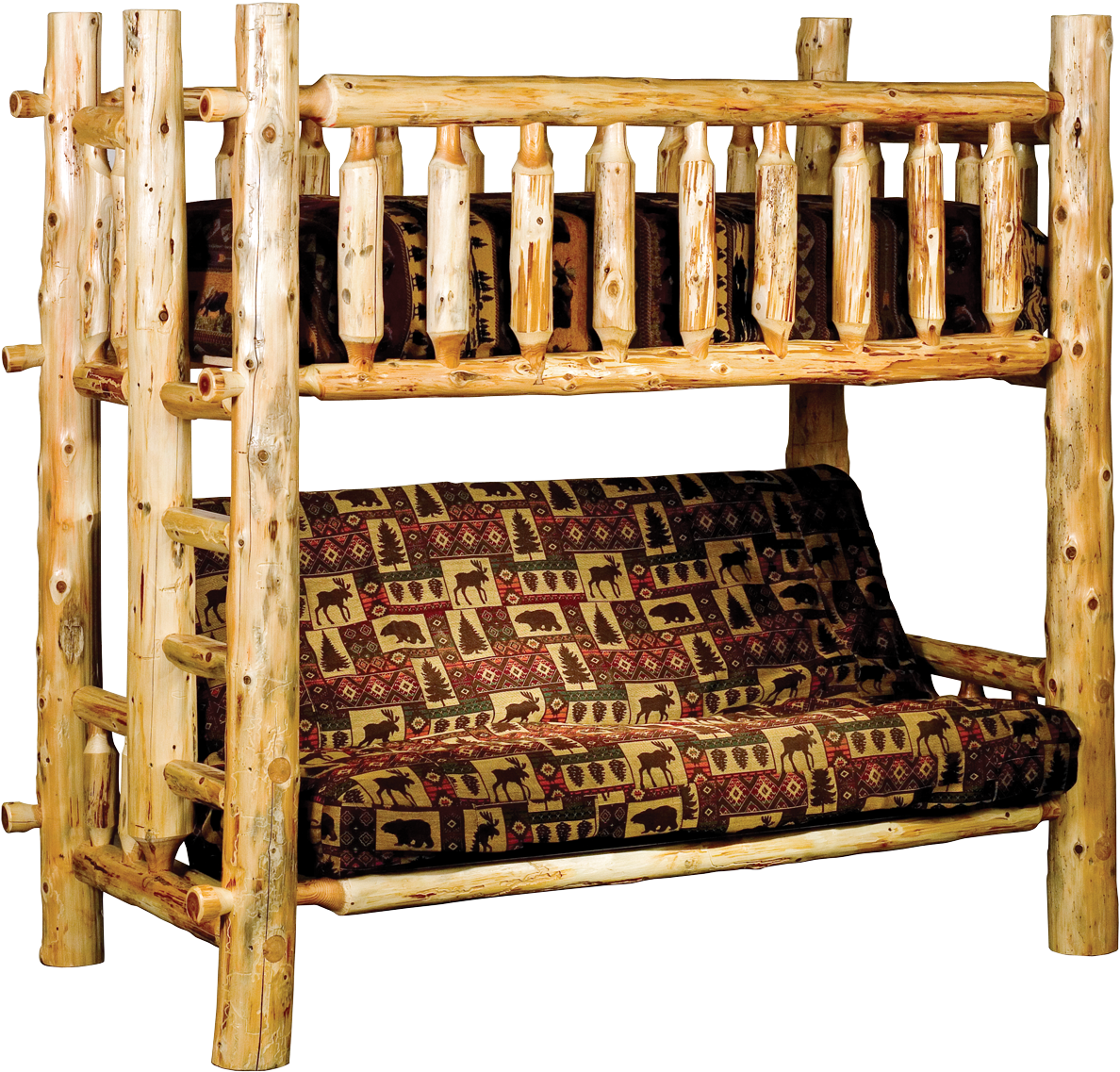 Click - Log Bunk Bed With Futon (1280x1218), Png Download