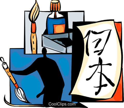 Artist Painting Japanese Symbols Royalty Free Vector (480x416), Png Download