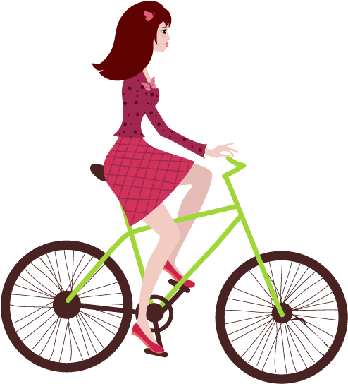Cartoon Young Woman Riding A Bike - Riding A Bike Cartoon Transparent (500x550), Png Download
