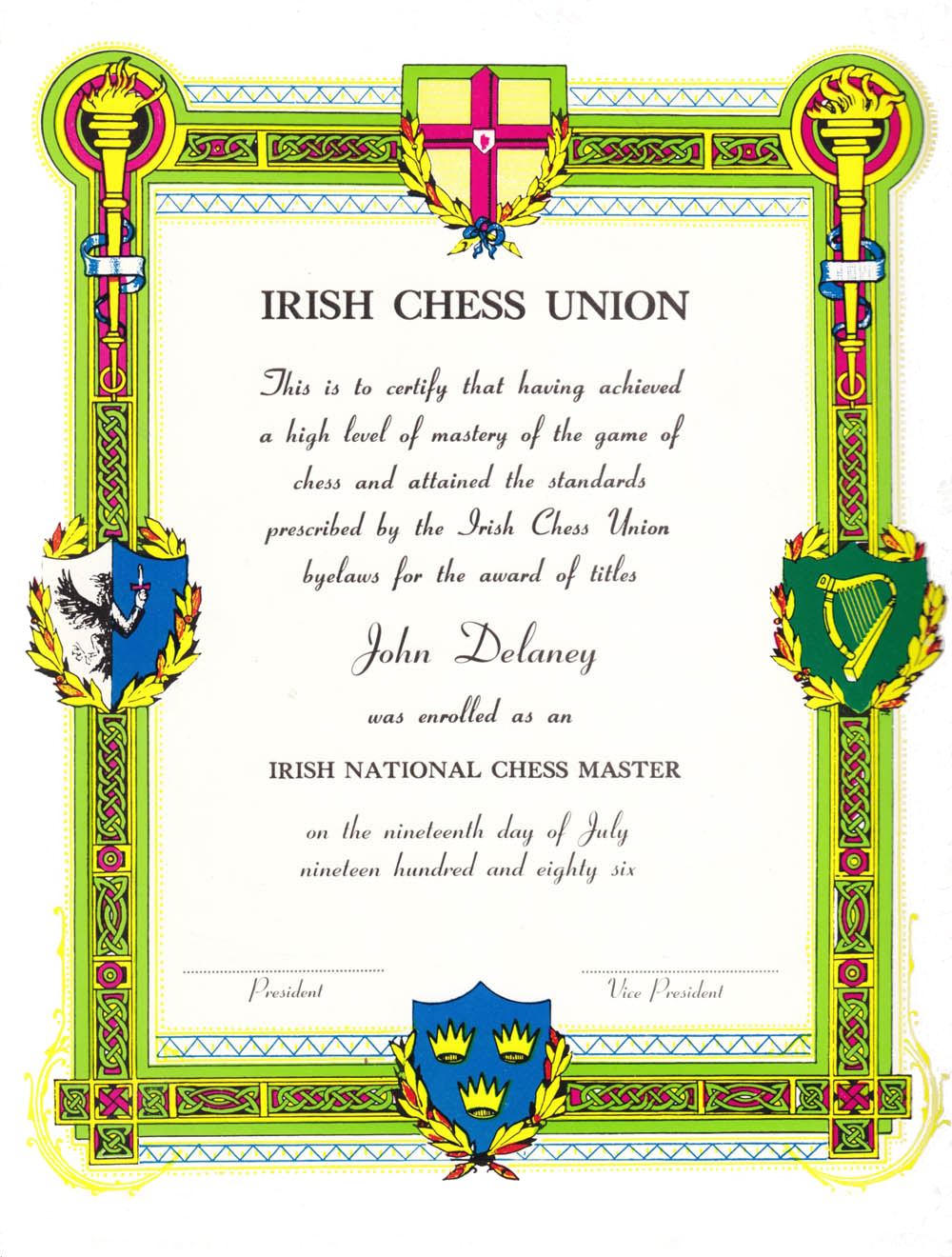 Irish National Master Certificate - Fide Title Certificate (1000x1320), Png Download