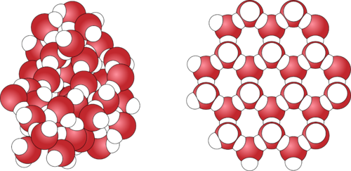 Ice Is Unique Because Water Expands As It Is Frozen - Solid Water Vs Liquid Water (500x243), Png Download