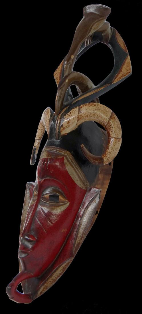 A Beautiful Red African Mask That Is Made Of Wood And - Mask (498x1097), Png Download