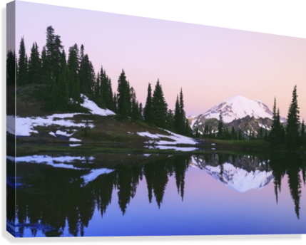 Mount Rainier Reflected In A Pond At Sunset Near Tipsoo - Sunrise Over A Small Reflecting Pond Near Tipsoo Lake (429x344), Png Download
