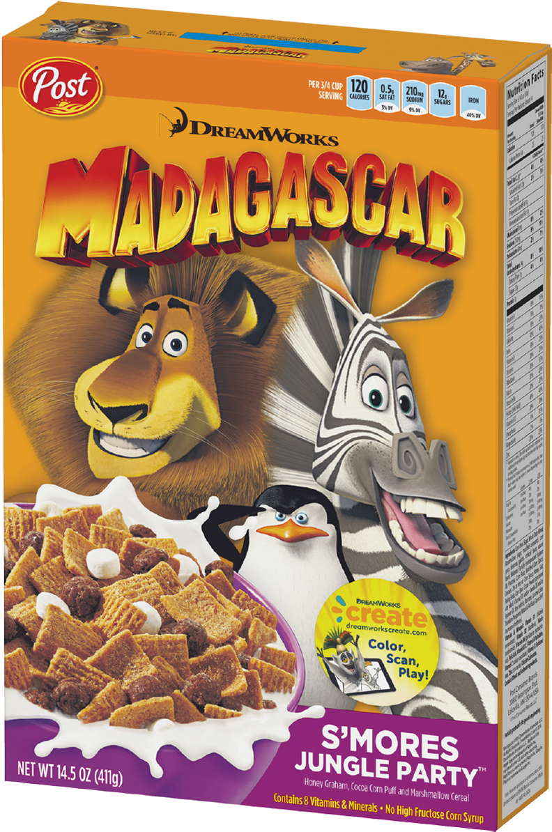 Box Of Dreamworks Madagascar S'mores Jungle Party Cereal - Malt O Meal Cereal, S'mores - 12 Oz (800x1202), Png Download