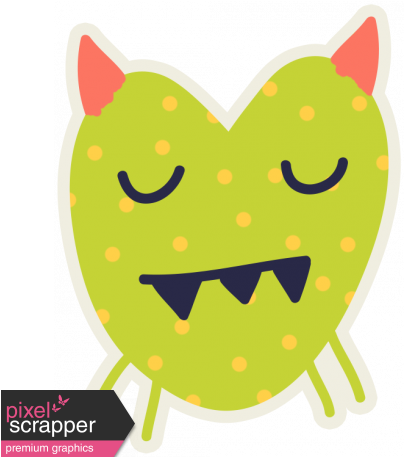 Kawaii Halloween Monster 005 Green Polka Dots - Digital Scrapbooking (456x456), Png Download