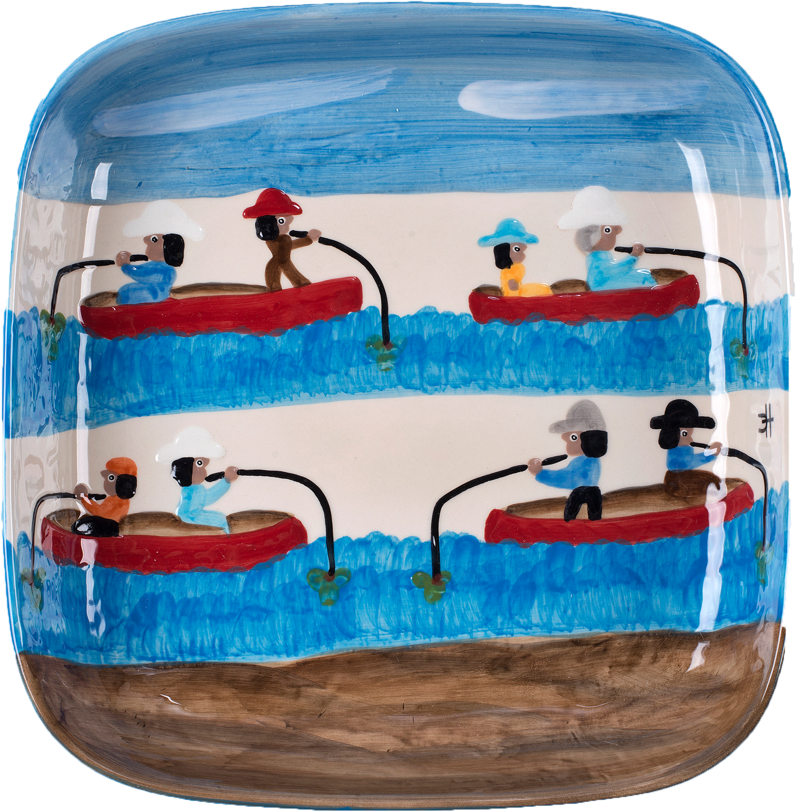 Gone Fishing Square Bowl - Clementine Hunter (1849x1849), Png Download