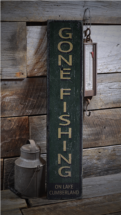 Gone Fishing, Vertical Fishing Decor - Vertical Groceries Wooden Sign - 7.25 X 36 Inches (700x700), Png Download