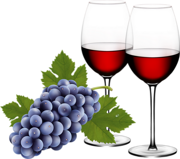 Red Wine And Grapes (620x550), Png Download