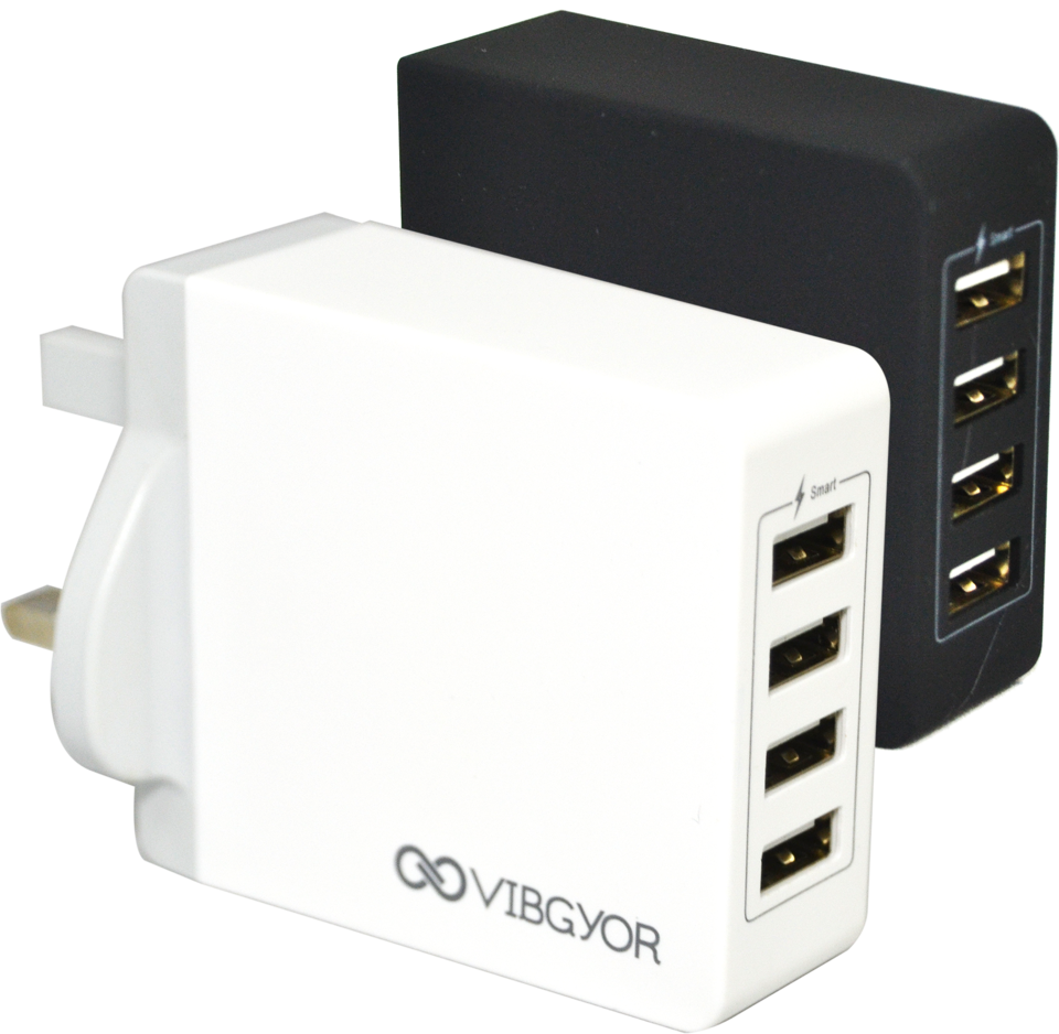 Vibgyor E4puk Smart Usb Charger 4port Black - Electronics (960x938), Png Download