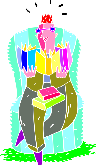 Vector Illustration Of Reading Enthusiast Book Lover - Illustration (409x700), Png Download