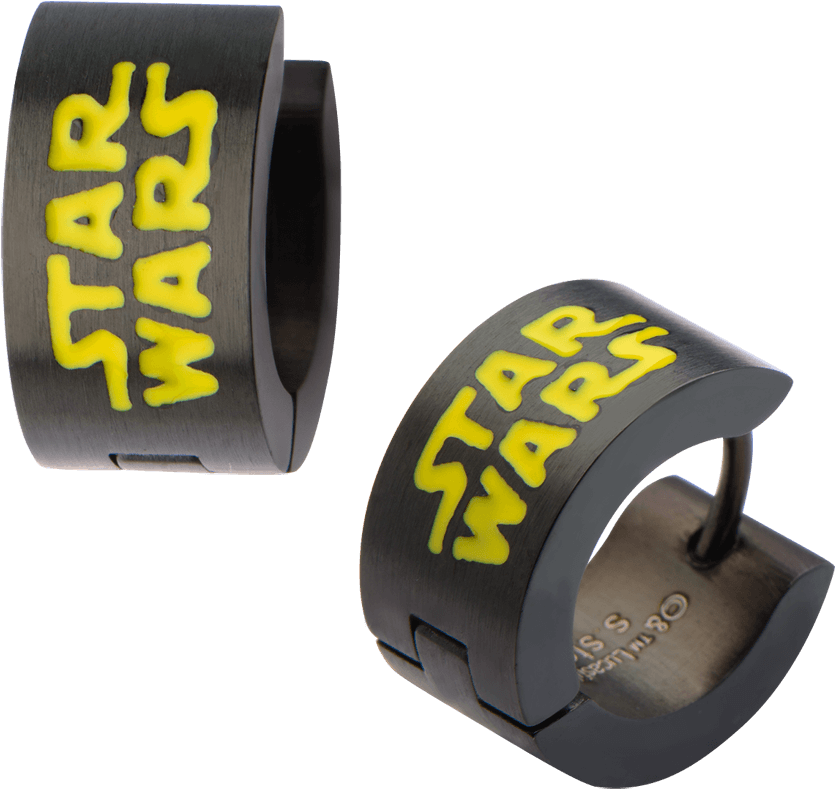 Star Wars Logo Black Pvd Huggie Earrings - Super-heroes Star Wars Stainless Steel Black Pvd Text (850x850), Png Download