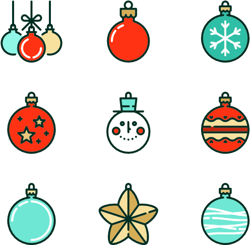 Linear Christmas Baubles - Christmas Decoration Icon (600x564), Png Download