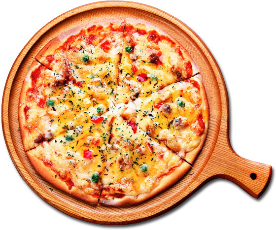 Or Thin Dough Pizza - Pizza On Wooden Plate (653x473), Png Download