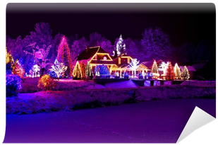 Park, Forest & Lodge In Xmas Lights Wall Mural - Christmas Fantasy - Park, Forest Picture Ornament (400x400), Png Download
