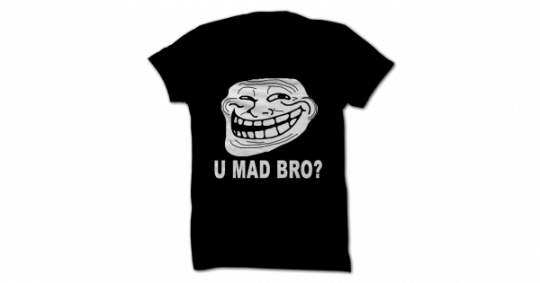 U Mad Bro Trollface T-shirt - T-shirt (540x283), Png Download