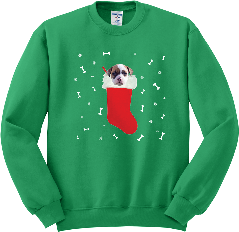 Pitbull In A Christmas Stocking Sweatshirt - Ohio University Crewneck Sweatshirts (1000x999), Png Download