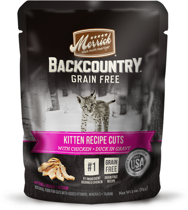 Backcountry Grain Free Kitten Recipe Cuts - Merrick Backcountry Cat Food Pouches (650x748), Png Download