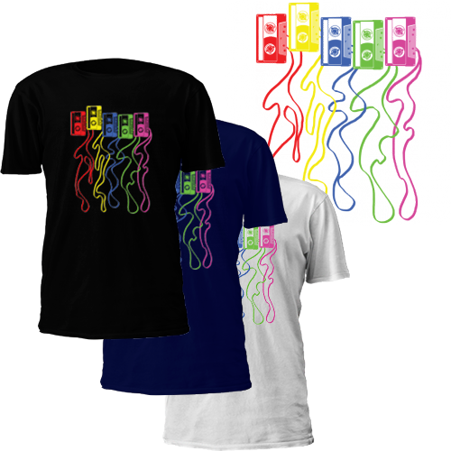 Neon Cassette Tapes T-shirt - Purple Suit Green Shirt (500x500), Png Download