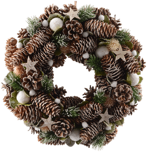 13" Pine Cone Wreath • $26 - Kaemingk 33cm Pinecone Wreath With Snow Balls - 622265 (500x611), Png Download