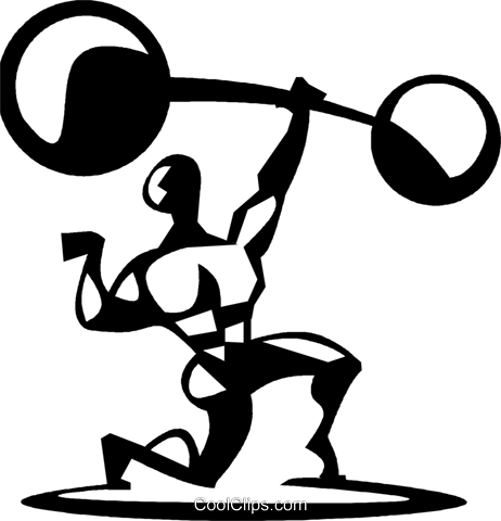 Man Lifting A Barbell Royalty Free Vector Clip Art - Barbell Clipart (462x480), Png Download