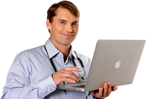 Doctor On Laptop - Physician (477x326), Png Download