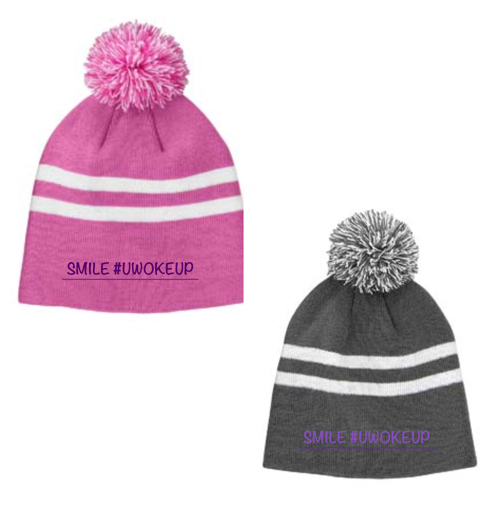 Smile You Woke Up Knit Beanie - Los Pollos Hermanos Tt122 Team 365 Striped Pom Beanie (1686x1724), Png Download