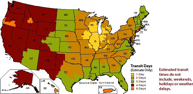 Ups Shipping Map For Michigan (700x353), Png Download
