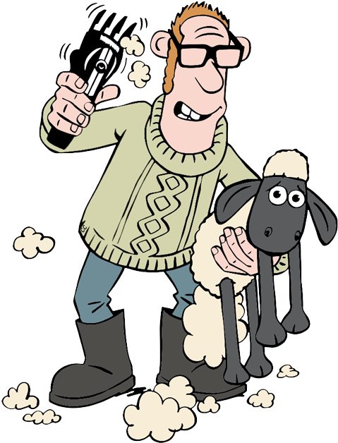 Shirley The Farmer Shaving Shaun - Sheep And Farmer Cartoon (485x631), Png Download