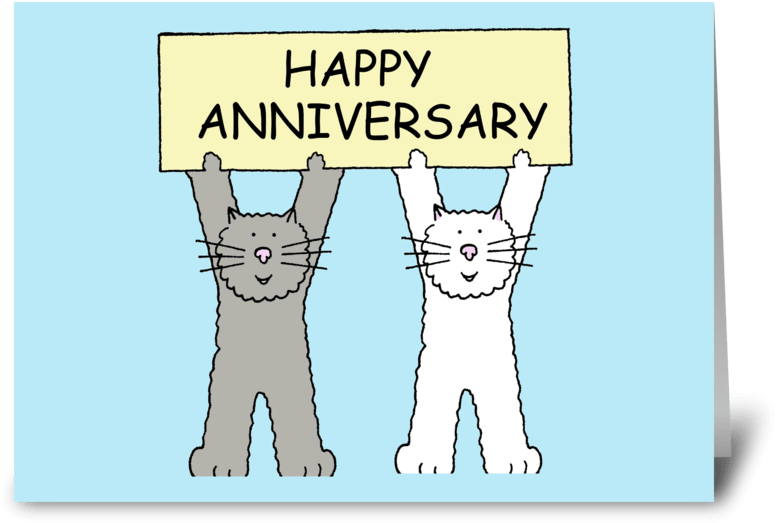 Happy Anniversary Cats Greeting Card - Cartoon Happy Anniversary With Cat (848x698), Png Download