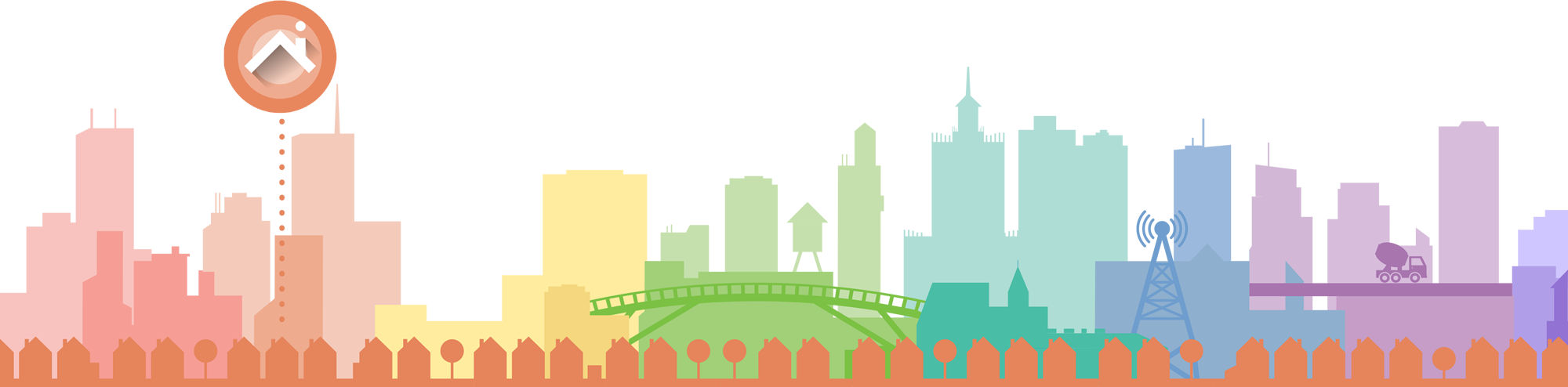 Coins Landing Skyline - Footer City (2000x494), Png Download