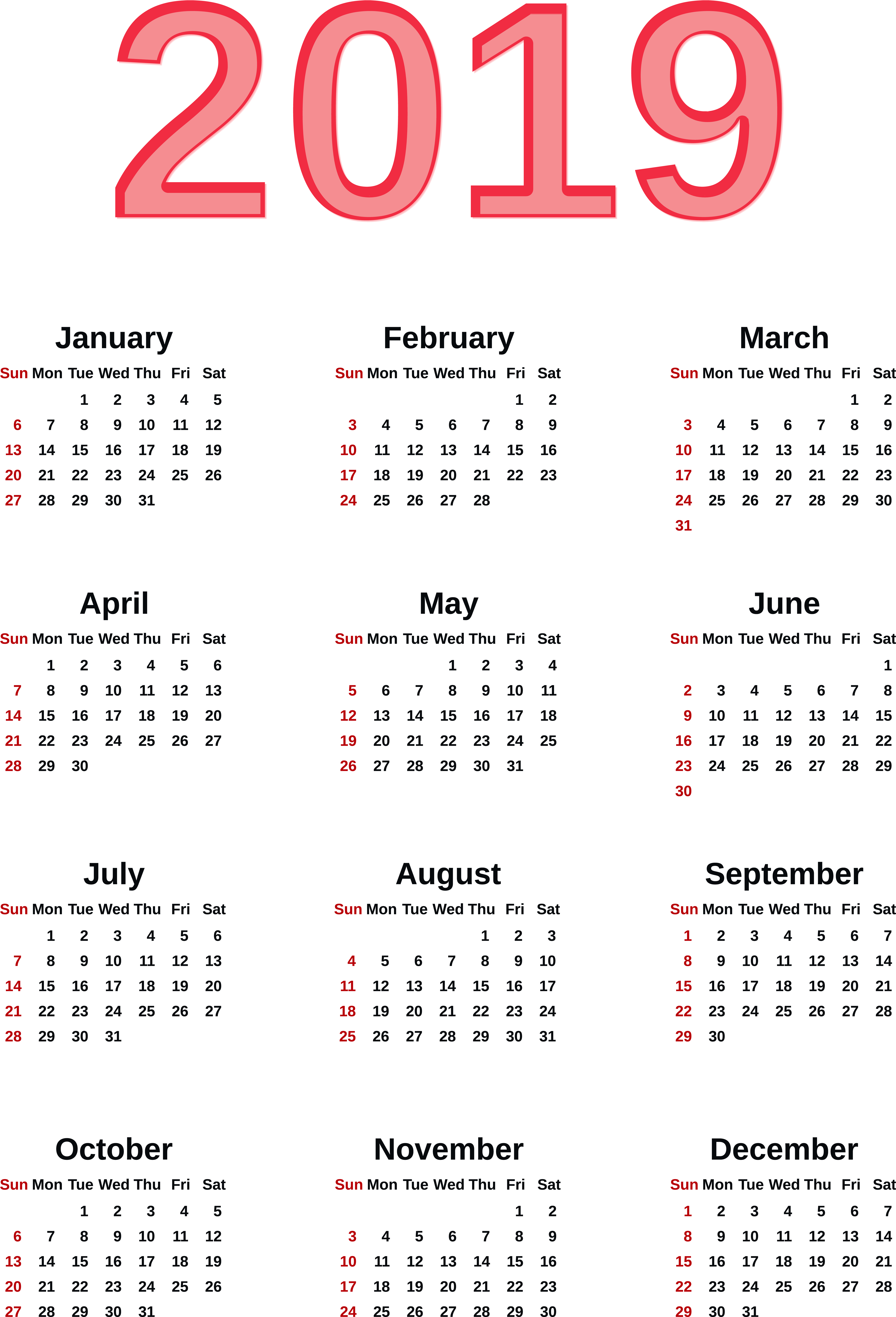 2019 Calendar One Page (5465x8000), Png Download