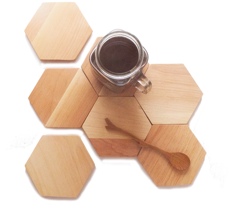Birch Hexagon Coasters - Plywood (498x423), Png Download