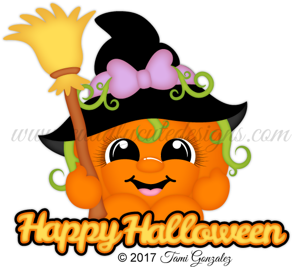 Pumpkin Witch Cutie - Pumpkins Cute Cartoon Png (577x528), Png Download
