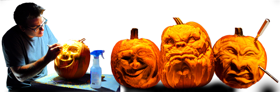 Artist Carving Pumpkin - Pumpkin (950x320), Png Download