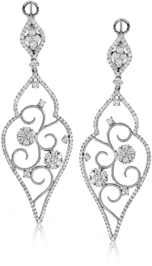 18kw Diamond Filigree Earrings - Earrings White (600x600), Png Download