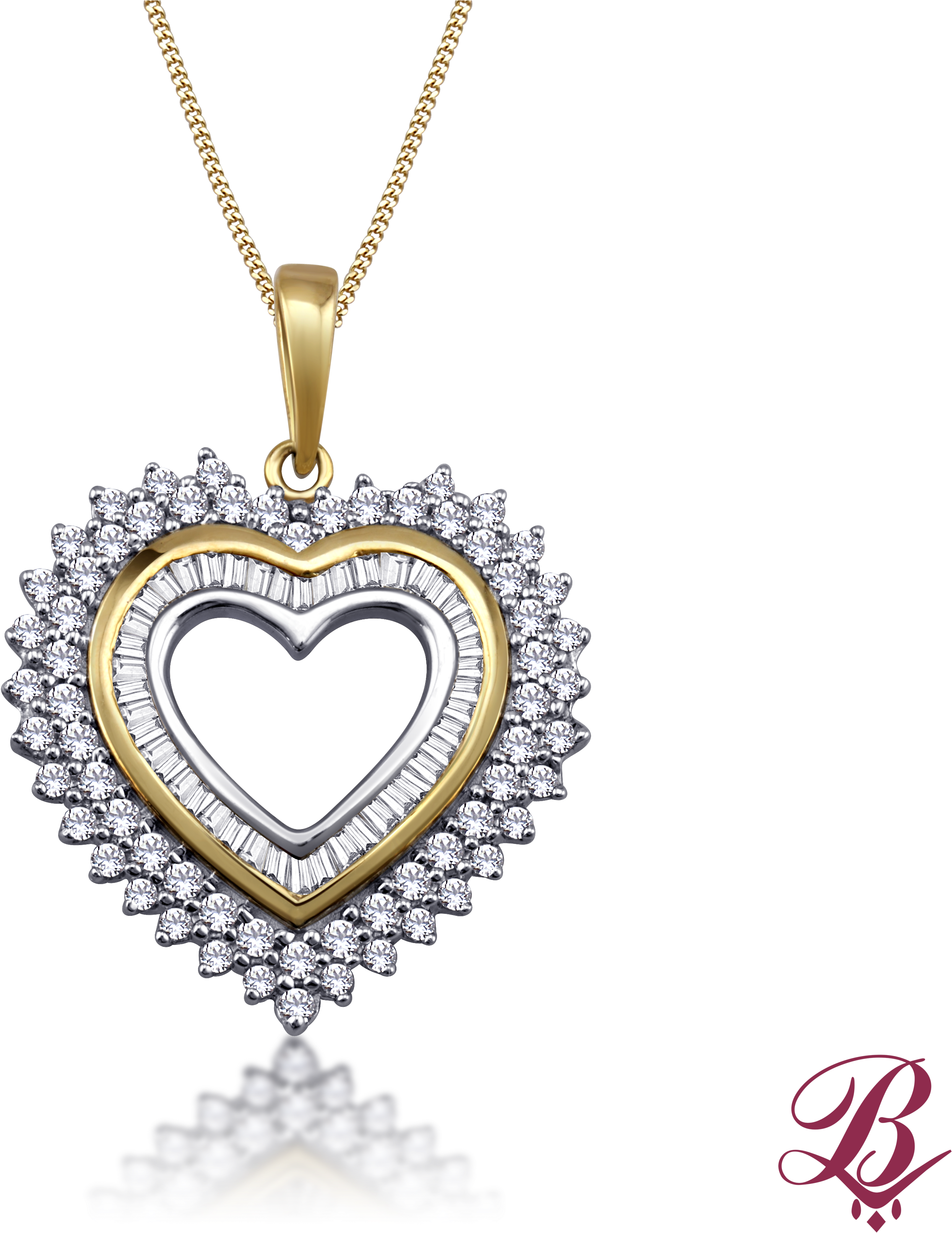 Diamond Heart Cluster Pendant - Locket (740x740), Png Download