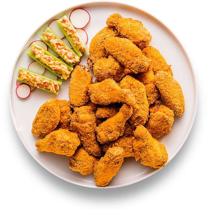 Oven Fried Chicken Wings - Fried Chicken Png Top View (709x758), Png Download