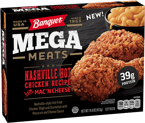 Nashville Hot Fried Chicken With Mac 'n Cheese - Banquet Mega Bowls Country Fried Chicken (500x500), Png Download