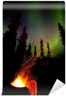 Taiga Firepit Camp Fire Sparks And Northern Lights - Campfire (400x400), Png Download