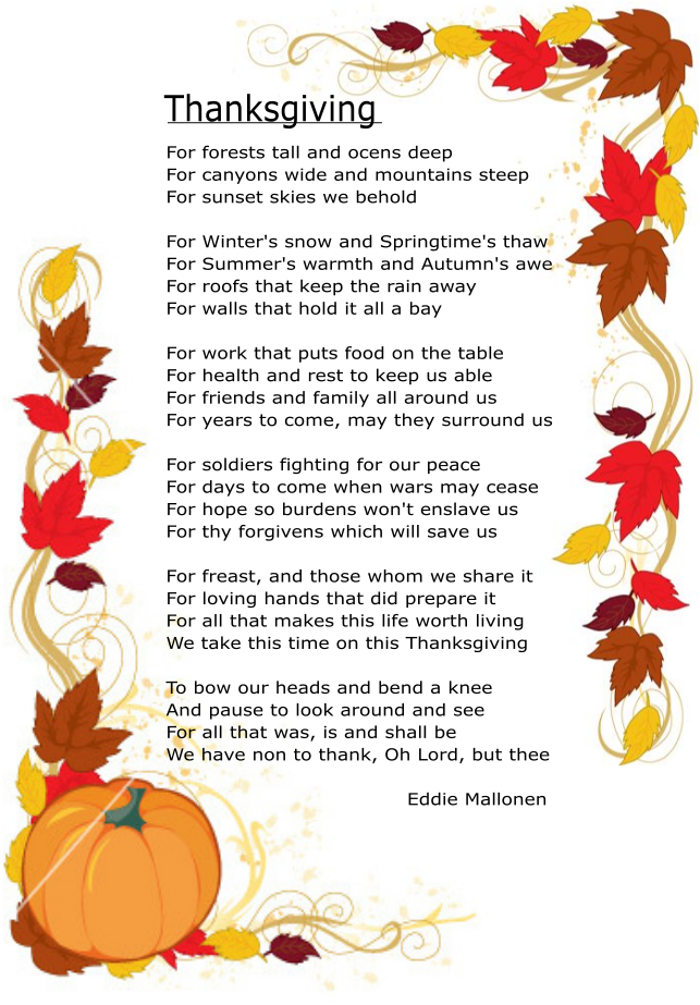 Thanksgiving Poem By Eddie Mallonen In Fall Border - Fall Writing Prompt For 4th Grade (765x990), Png Download