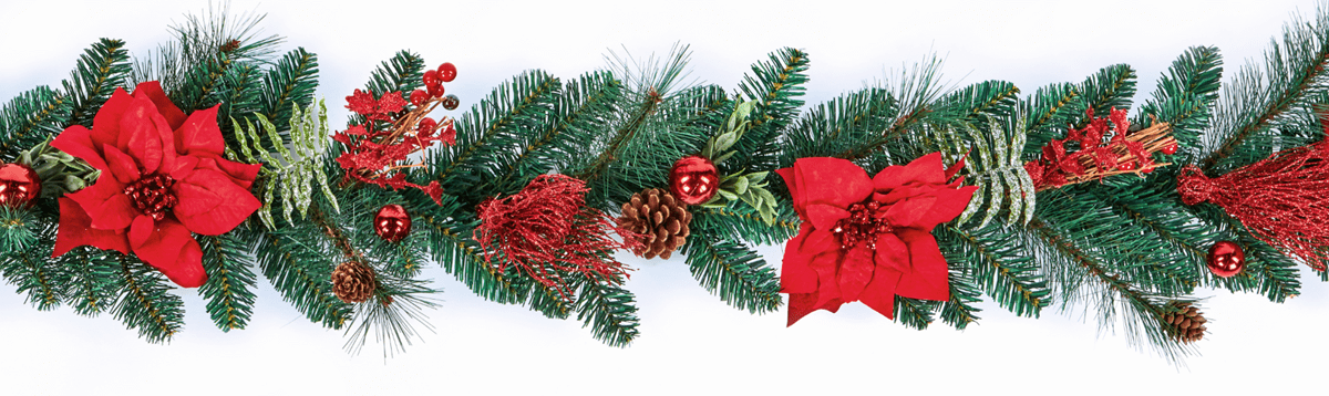 Red Poinsettia Christmas Garland Home Decoration - Wreaths & Garlands (1200x358), Png Download