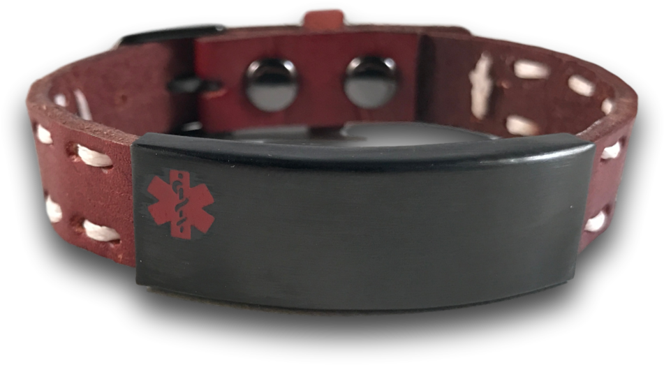 Medical Id Bracelet, Brown Leather & White Stitches - Armband Bruin Leer (1000x1000), Png Download