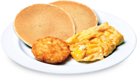 Scrambled Eggs - Eggs And Pancakes Png (490x390), Png Download