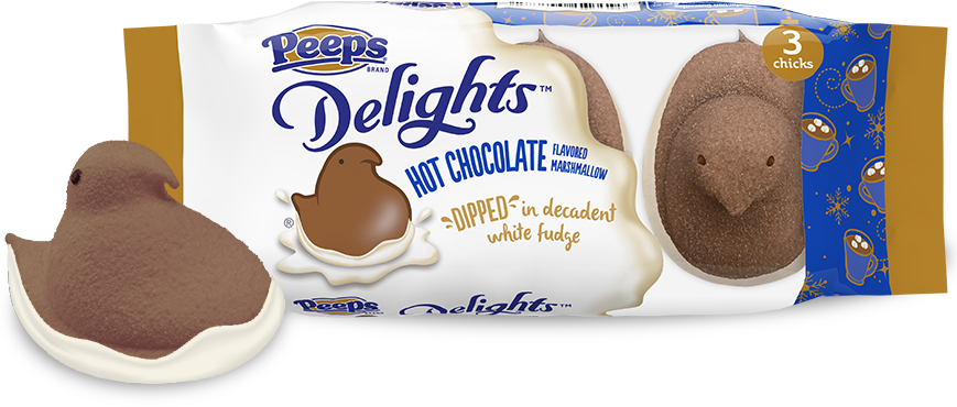 Hot Chocolate Flavored Marshmallow Chicks Dipped In - Peeps Delights Lemon Flavored Marshmallow, Dipped In (869x370), Png Download