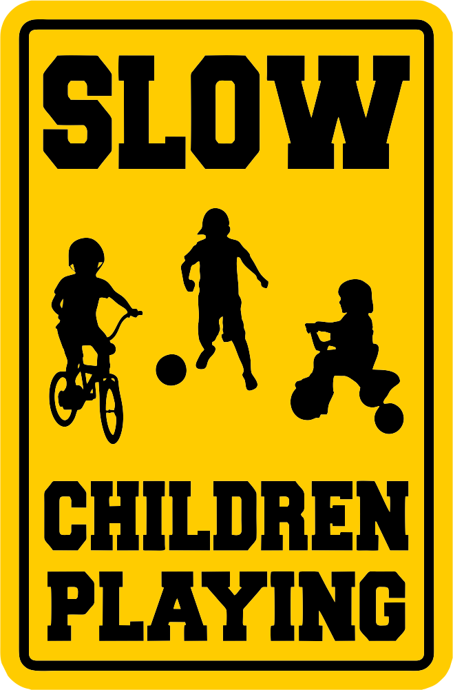 Caution Slow Children Playing Sign Indoor/outdoor Free - Children Playing Sign (658x1001), Png Download
