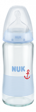 Nuk First Choice+ Glass Baby Bottle 240 Ml Size 1 Medium (370x450), Png Download