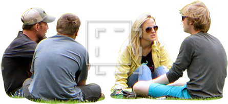 Four People Sitting - People Sitting On Grass (450x450), Png Download