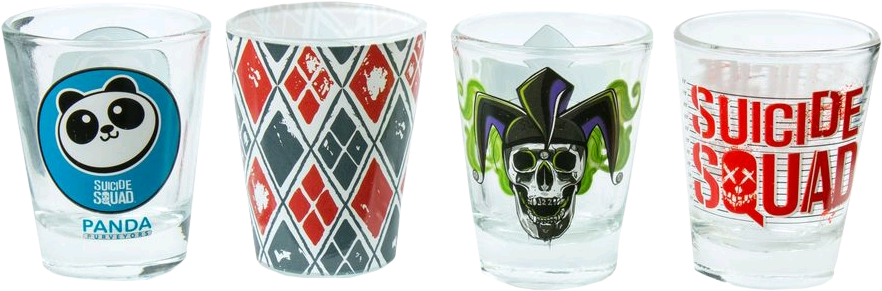 Suicide - Suicide Squad - Logos Shot Glass Set (882x291), Png Download