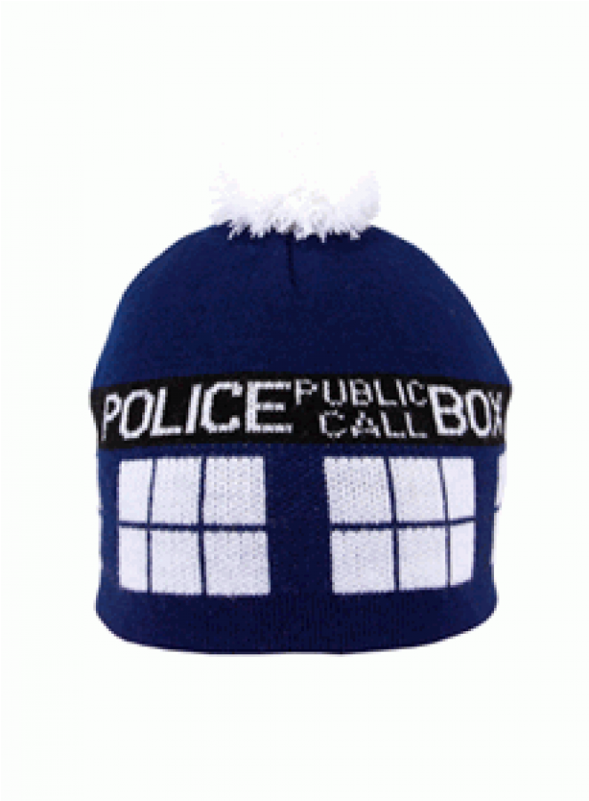 Tardis Doctor Who Knit Beanie At Cosplay Costume Closet - Adult Tardis Pom Beanie (900x900), Png Download