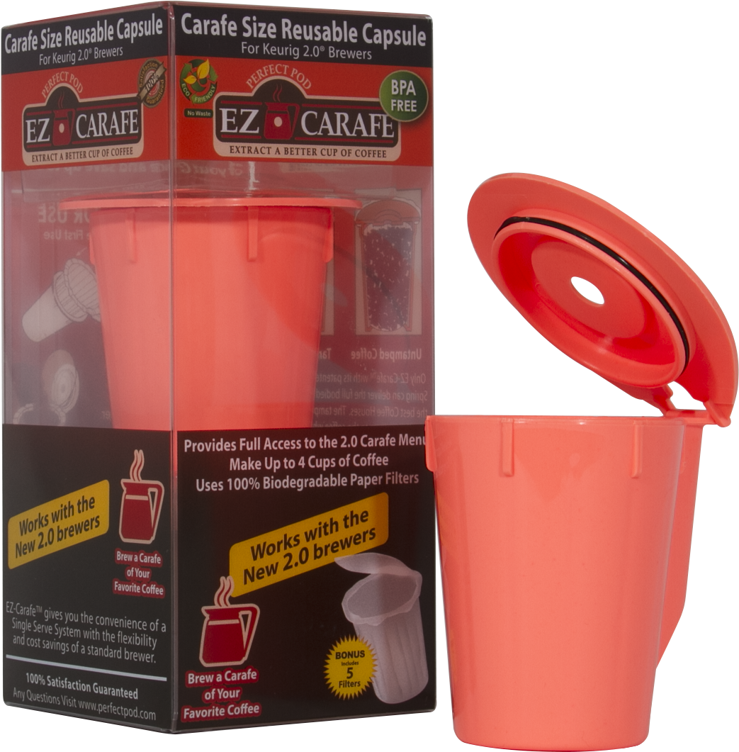Ez Carafe Perfect Pod Size Reusable Coffee Filter Capsule - Ez-carafe For Keurig 2.0 - K200, K300, K400, K500 Series (1043x1061), Png Download
